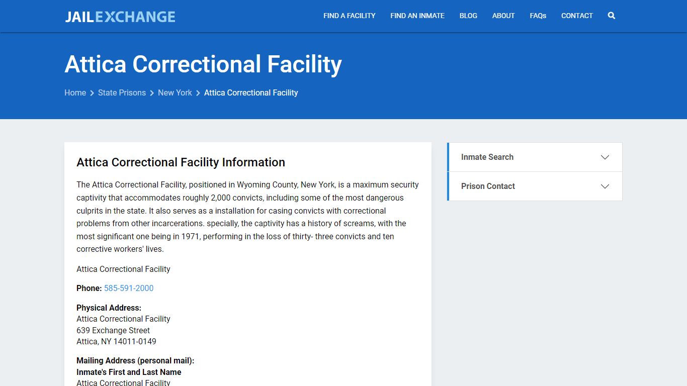 Attica Correctional Facility Inmate Search, NY - Jail Exchange