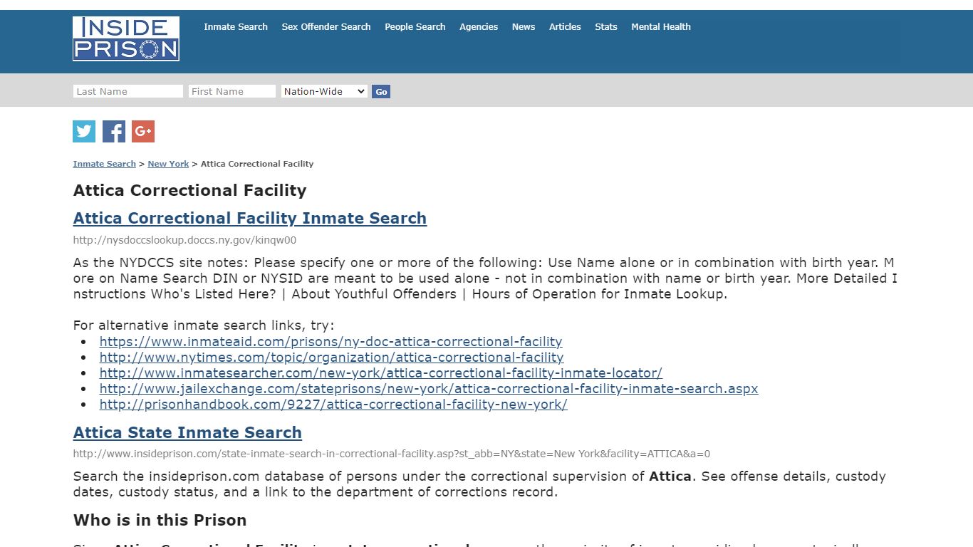 Attica Correctional Facility - New York - Inmate Search - Inside Prison